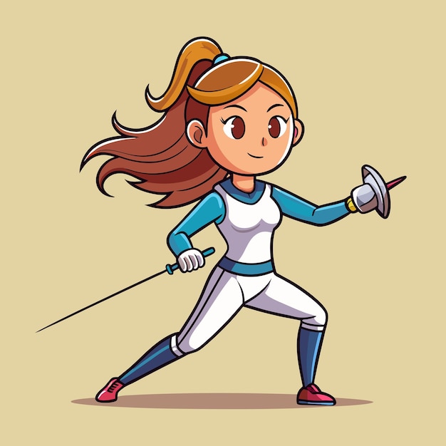 Vector cartoon woman fencing with historical fencing style