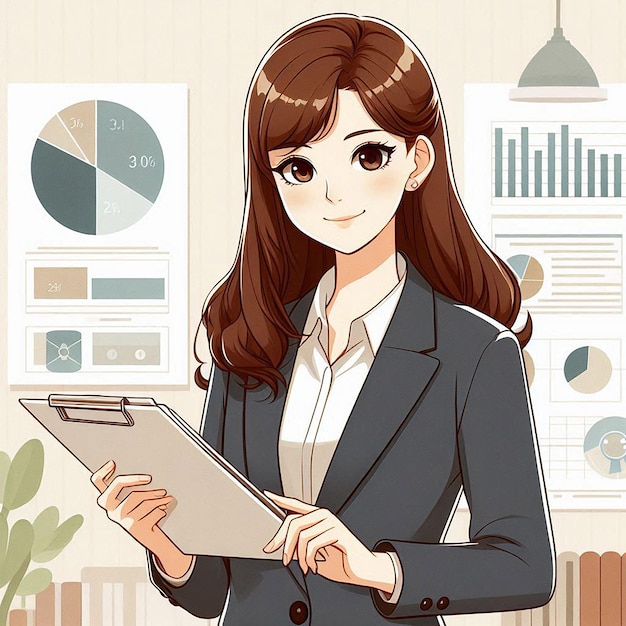 a cartoon of a woman holding a tablet in her hand