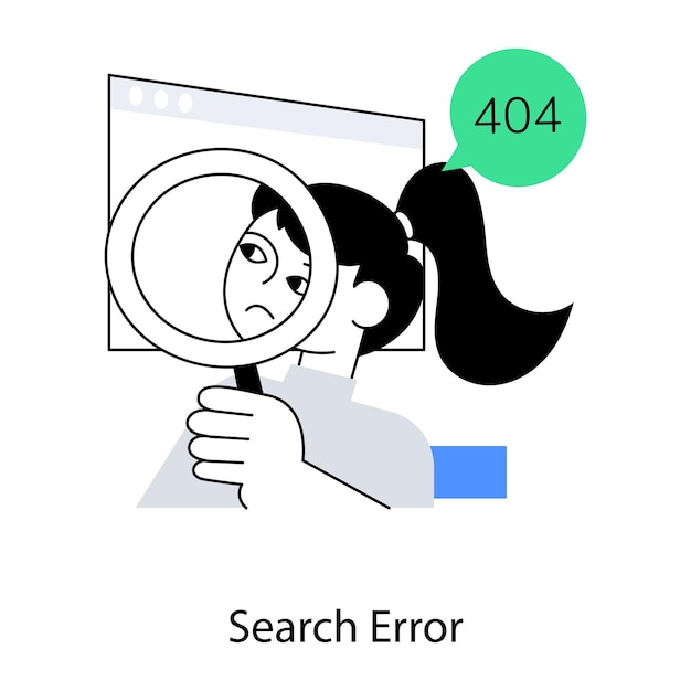 A cartoon of a woman looking at a computer screen with a search error on it.