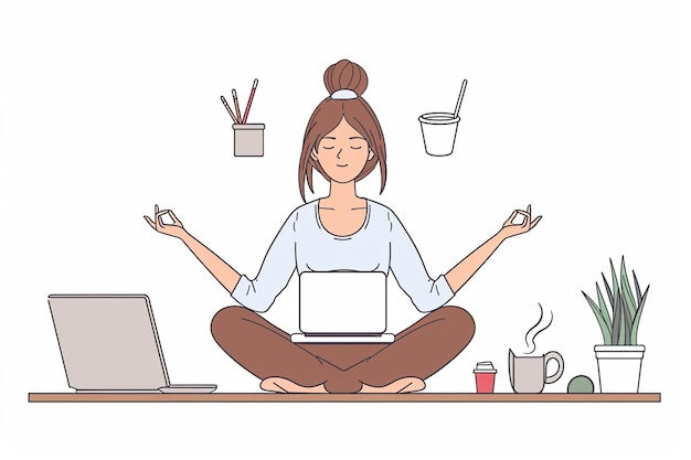 Cartoon Woman Meditating Illustration