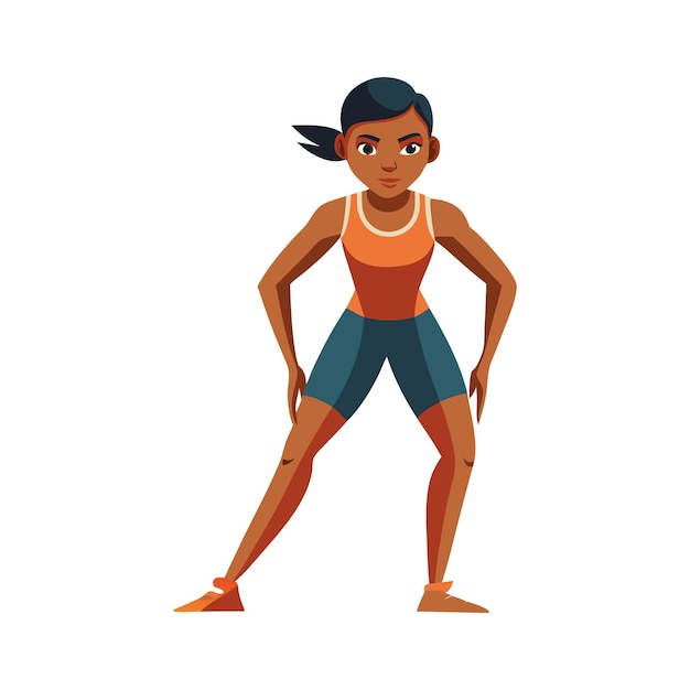 Cartoon Woman Posing in Sports Clothes for Fitness and Exercise