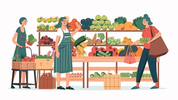 a cartoon of a woman shopping in a grocery store