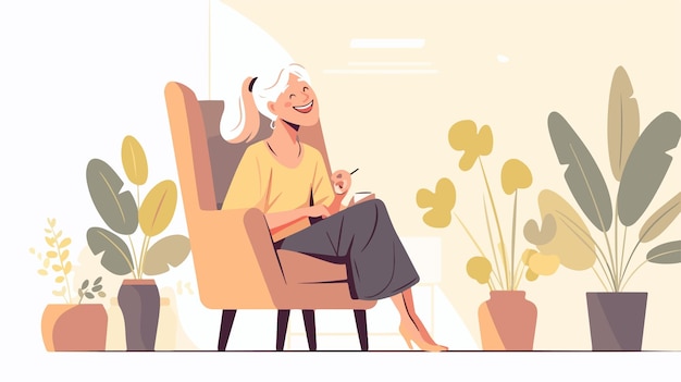 a cartoon of a woman sitting in a chair with a bird on her lap