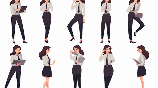 Vector a cartoon of a woman in a suit and tie with a tie and a shirt that says business