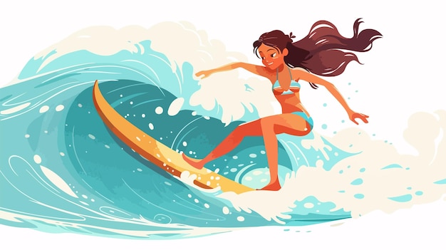 a cartoon of a woman surfing on a surfboard