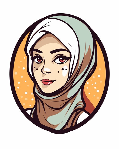 Vector a cartoon woman wearing a hijab with a yellow background.