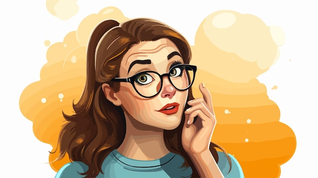 Cartoon Woman Wearing Spectacles with Thought Bubble