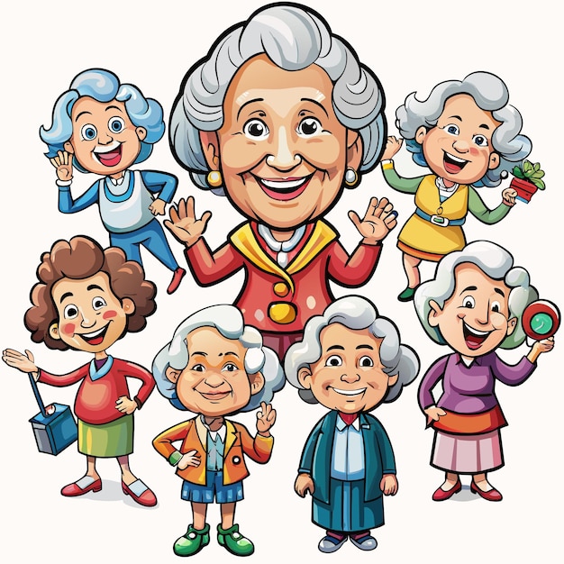 Vector a cartoon of a woman with a group of older people