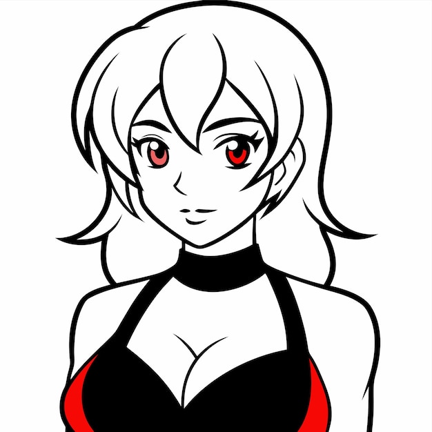 Vector a cartoon of a woman with red eyes and a red bra underneath her body