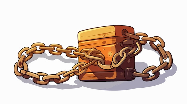 Vector a cartoon of a wooden box with a chain and a chain