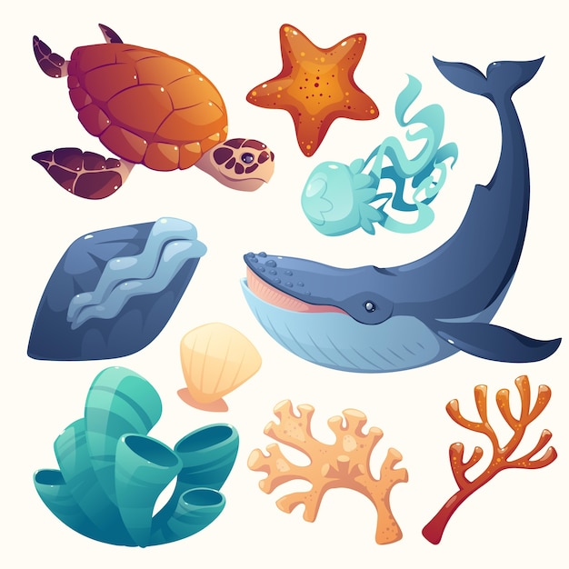 Cartoon world oceans day elements collection