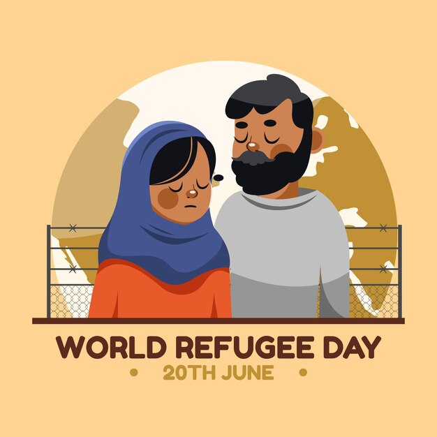 Cartoon world refugee day illustration