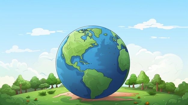 a cartoon of a world with trees and a field of trees