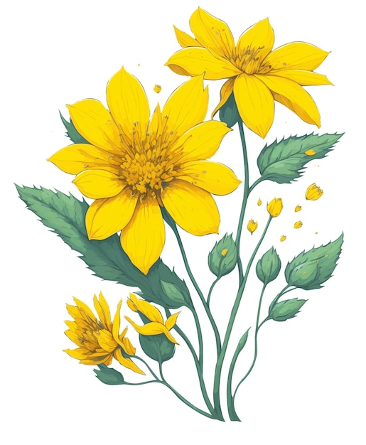 cartoon yellow Bidens Flower clip art vector illustration