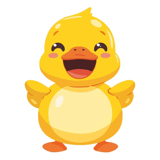 Vector cartoon yellow duck with happy face white background