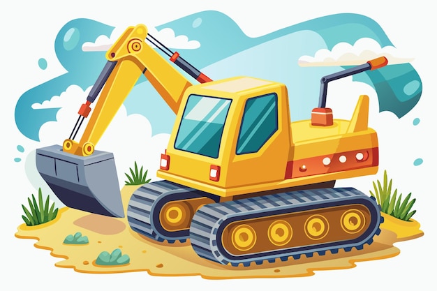 Vector a cartoon of a yellow excavator is in the desert