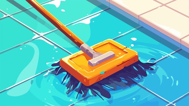 a cartoon of a yellow shovel in a blue swimming pool