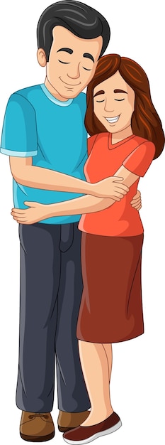 Vector cartoon young man embracing woman in a loving hug