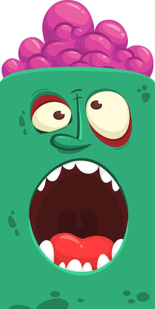 Vector cartoon zombie face with funy expression opened mouth blank space banner for text vector illustratio