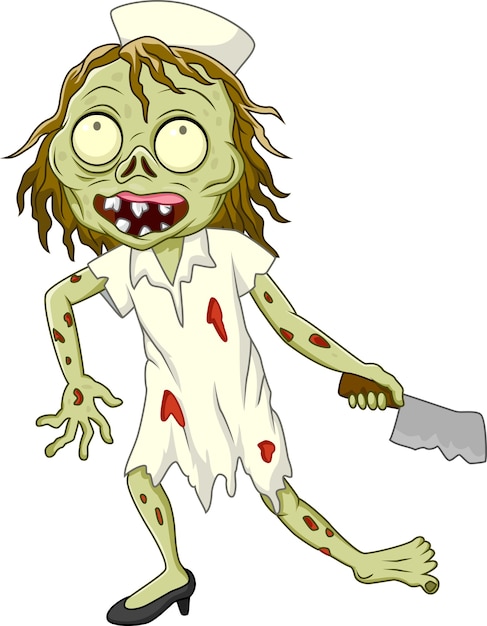 Cartoon zombie nurse on white background