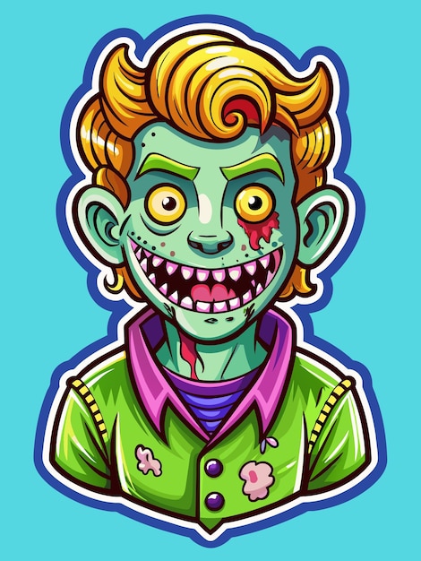 Vector a cartoon of a zombie with a spiky face and a green shirt with a pink flower on it