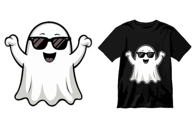 Vector a cartoonish ghost with rounded edges wearing stylish black sunglasses tshirt design