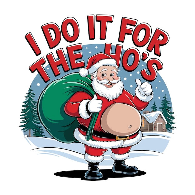 A cartoonstyle Christmas illustration of Santa Claus tshirt design