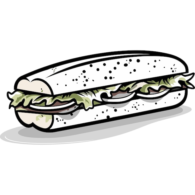 A cartoonstyle illustration of a sub sandwich perfect for food blogs menus or social media