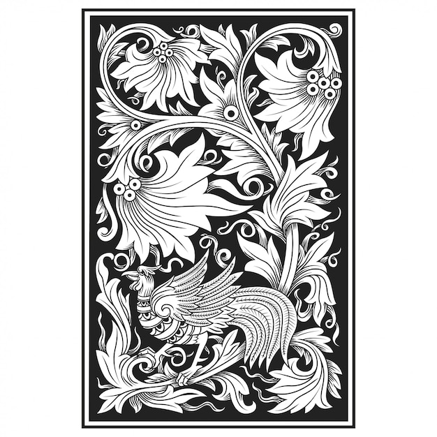 carved openwork pattern flower illustration. indonesia motif. 