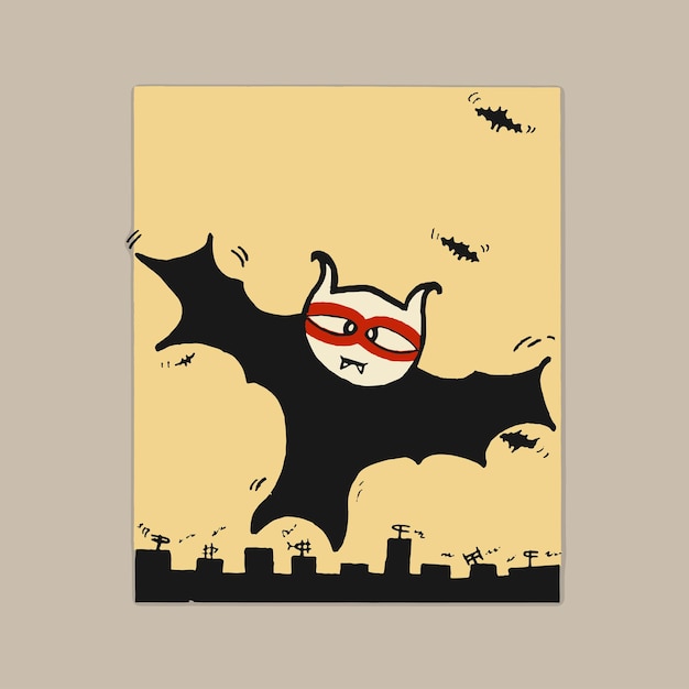 Vector carzy bat super hero flying over city skyline retro logo vintage illustration design vector elements