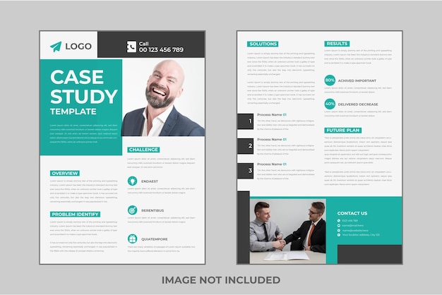 Case study flyer template design for corporate project with mockup