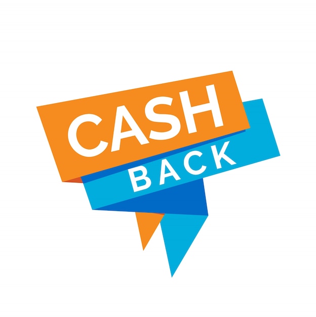 Cash back lettering on blue and orange origami ribbons. 