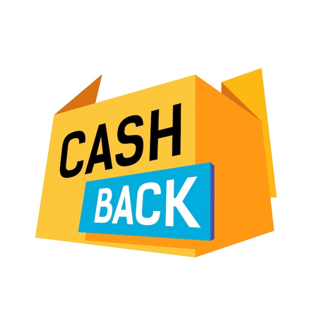 Cash back lettering with blue card and yellow origami element.