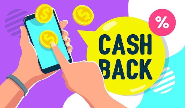 Cash back phone in hand vector illustration