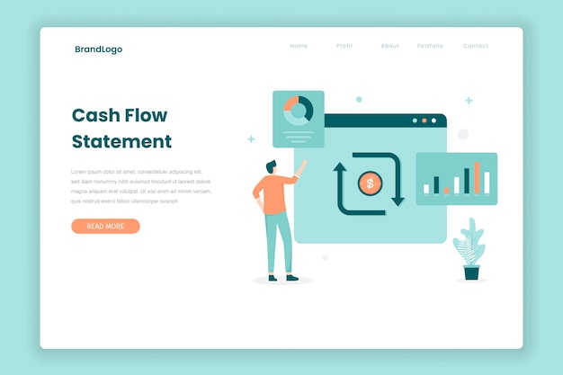 Cash flow statement landing page concept. Illustration for websites, landing pages, mobile applications, posters and banners.