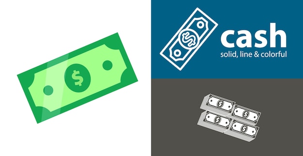 Cash isolated vector flat icon business money line solid design element