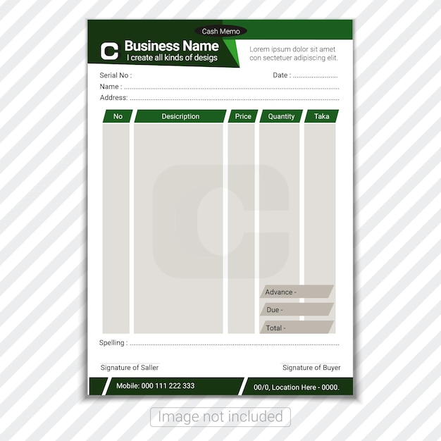 Vector cash memo design creative and modern invoice or cash memo design