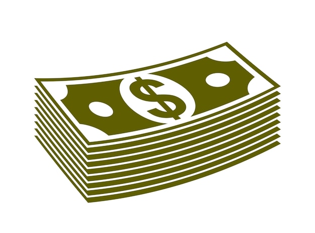 Cash money dollar banknote stack vector simplistic illustration icon or logo, business and finance theme, income taxes revenue prize.