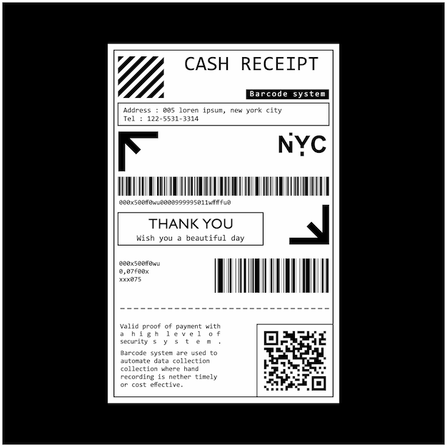 Cash receipt business barcodes and QR codes vector illustration