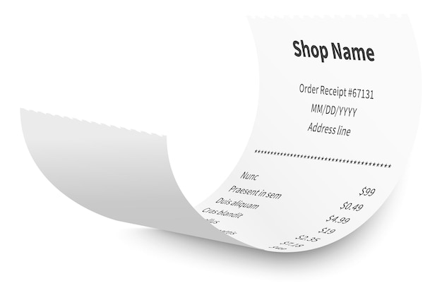 Cash receipt template Purchases packing list on realistic paper