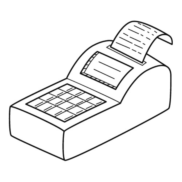 The cash register. Linear icon. Hand-drawn black and white vector illustration.