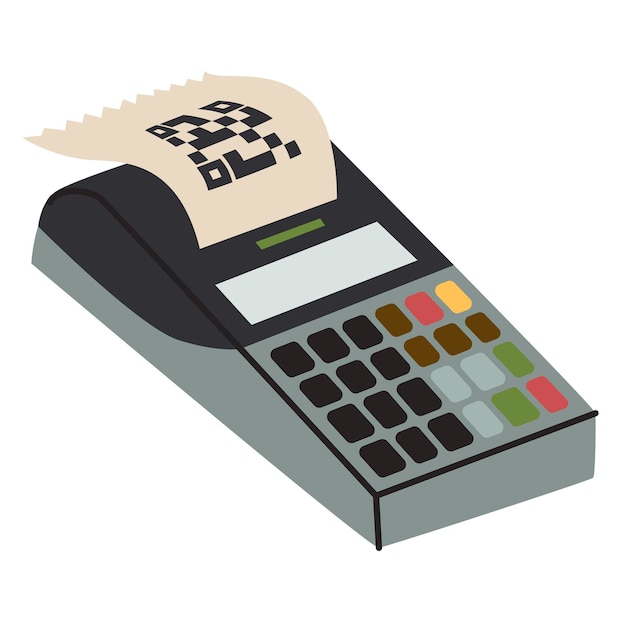 Cash register with touch screen Terminal for card reading and issuance of a purchase receipt Shopping Contactless payment online and financial concept Flat style in vector illustration Isolated