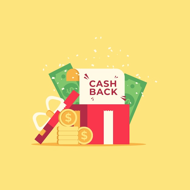 Cashback concept with coins and banknotes