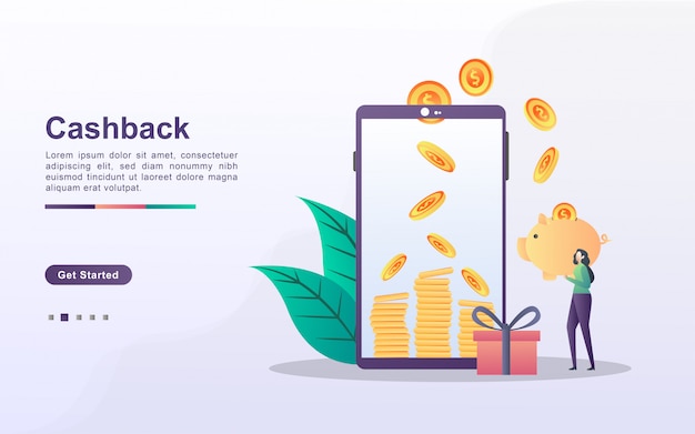 Cashback concept with people character