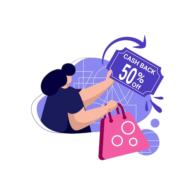 cashback coupon icon flat Illustration for off get vouchers discounts, reward program color blue