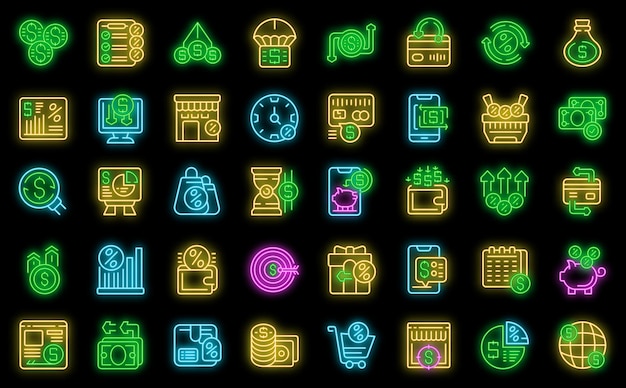 Cashback service icons set vector neon