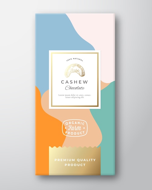 Vector cashew chocolate label. abstract  packaging  layout with soft realistic shadows.