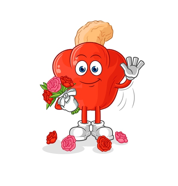 Cashew fruit with bouquet mascot cartoon vector