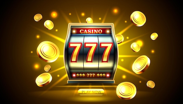 Casino 777 banner slots machine winner jackpot fortune of luck Vector