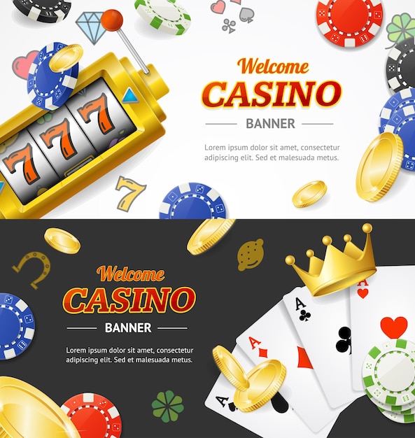 Casino Banner Horizontal Set with Realistic Detailed 3d Elements Vector